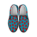 Red And Blue Carnation Pattern Print Black Slip On Shoes