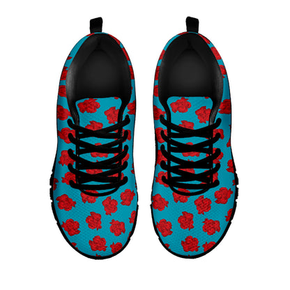 Red And Blue Carnation Pattern Print Black Sneakers