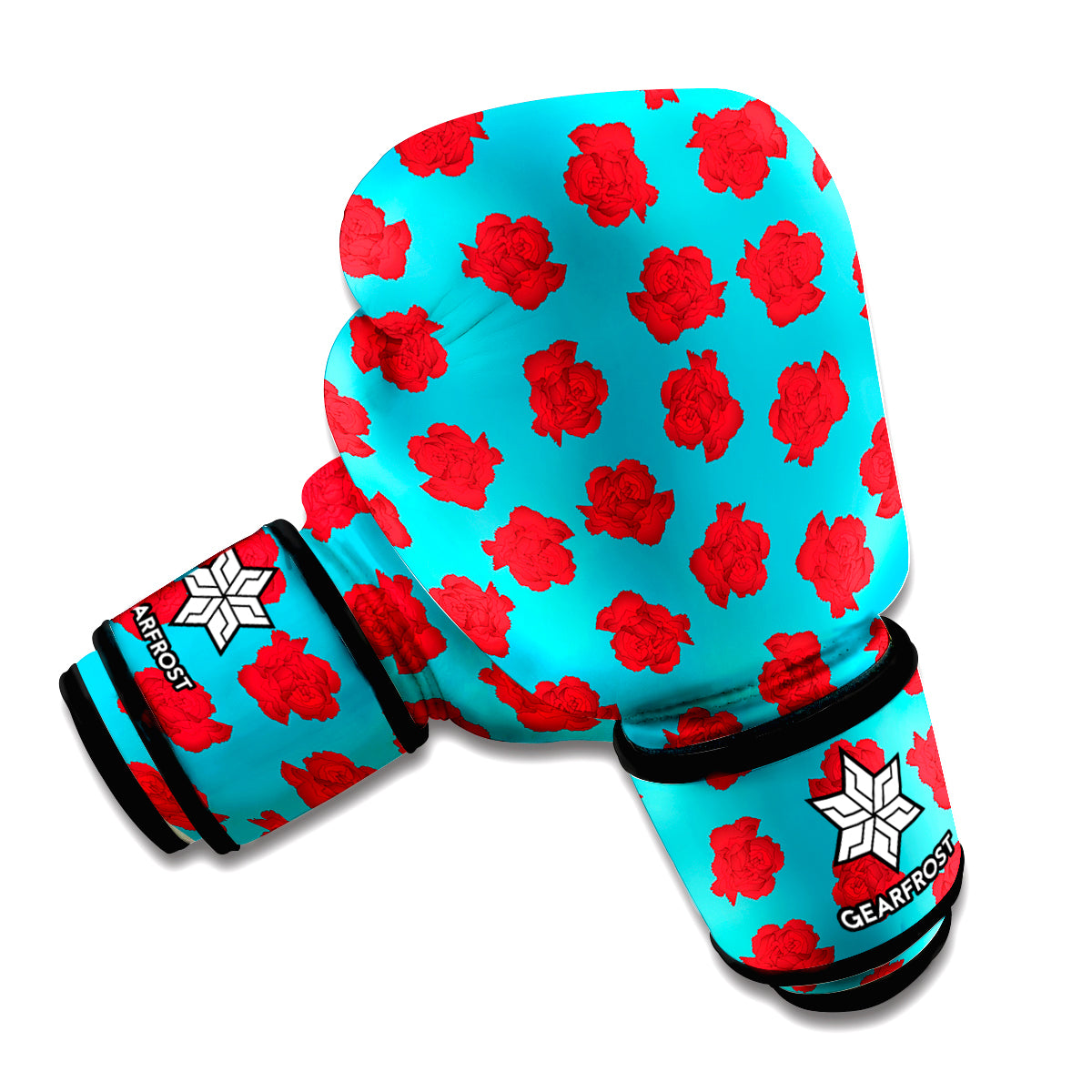 Red And Blue Carnation Pattern Print Boxing Gloves
