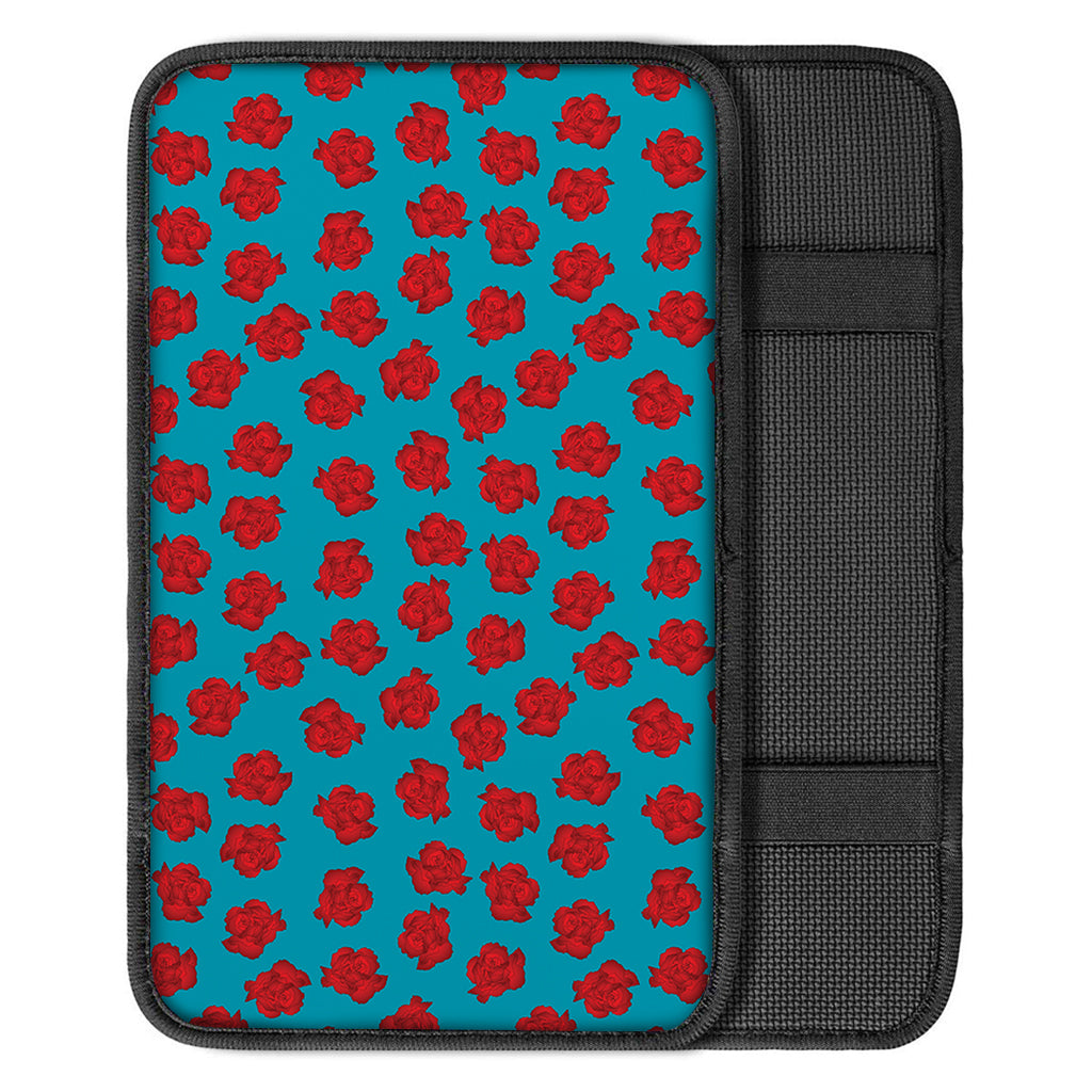 Red And Blue Carnation Pattern Print Car Center Console Cover