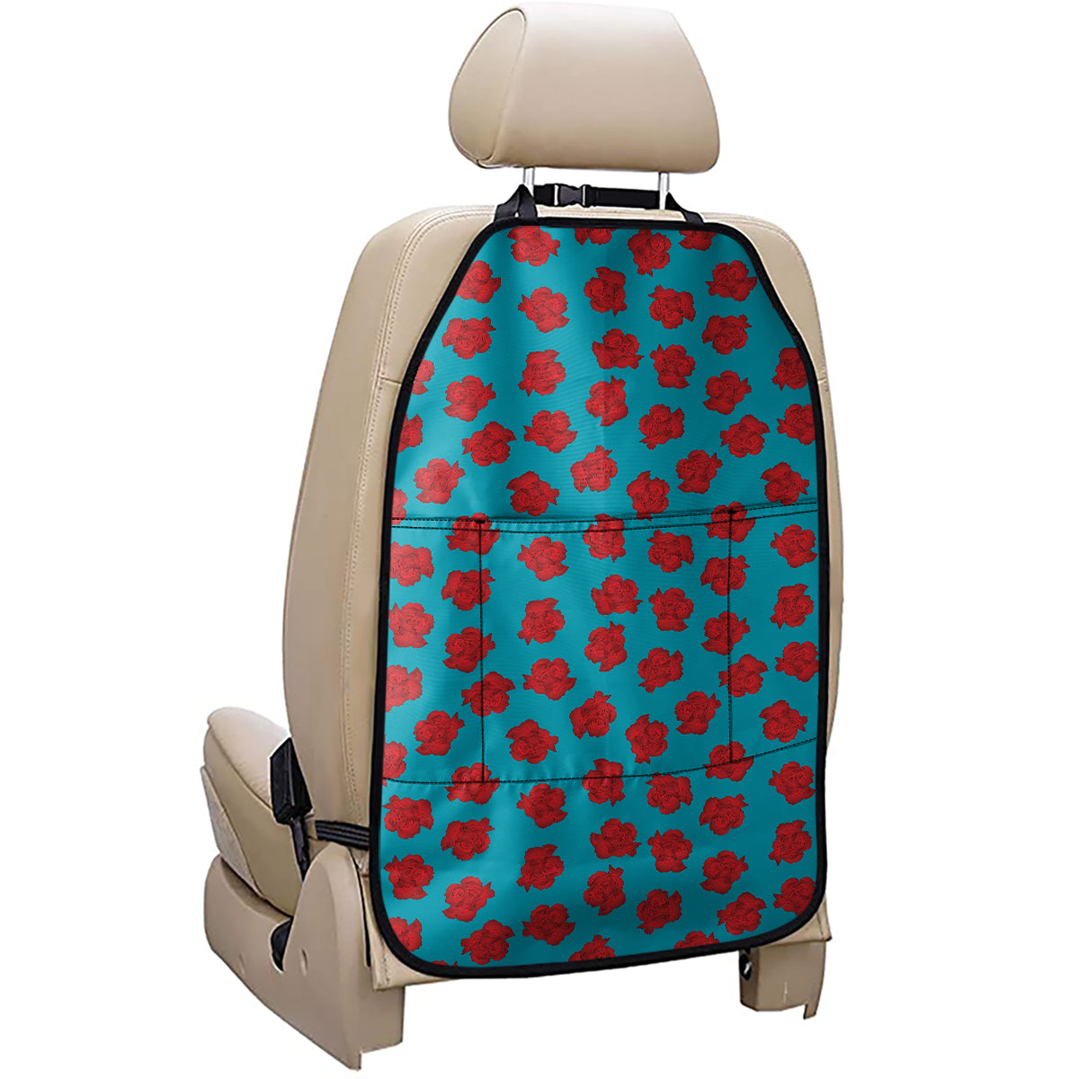 Red And Blue Carnation Pattern Print Car Seat Organizers