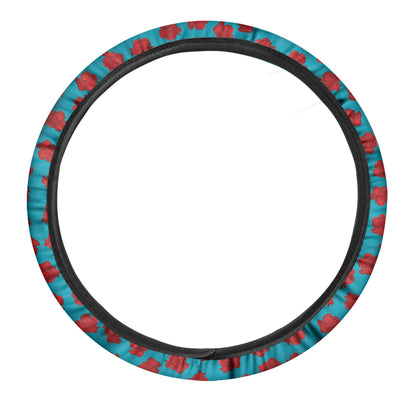 Red And Blue Carnation Pattern Print Car Steering Wheel Cover