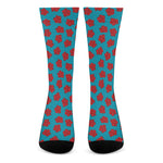 Red And Blue Carnation Pattern Print Crew Socks