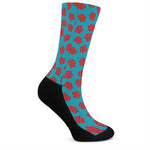 Red And Blue Carnation Pattern Print Crew Socks