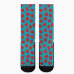 Red And Blue Carnation Pattern Print Crew Socks