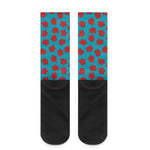 Red And Blue Carnation Pattern Print Crew Socks