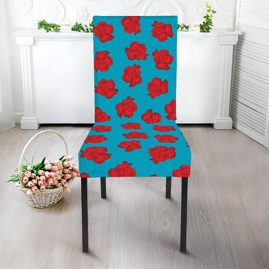 Red And Blue Carnation Pattern Print Dining Chair Slipcover