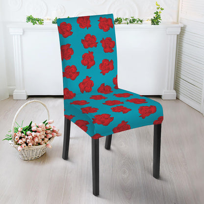 Red And Blue Carnation Pattern Print Dining Chair Slipcover