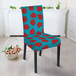 Red And Blue Carnation Pattern Print Dining Chair Slipcover