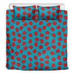 Red And Blue Carnation Pattern Print Duvet Cover Bedding Set