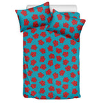 Red And Blue Carnation Pattern Print Duvet Cover Bedding Set