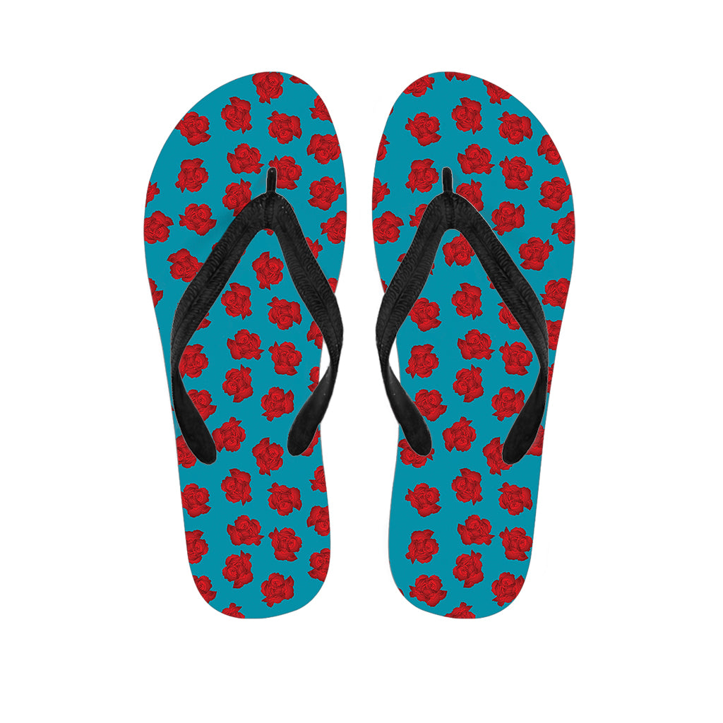 Red And Blue Carnation Pattern Print Flip Flops