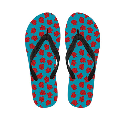 Red And Blue Carnation Pattern Print Flip Flops