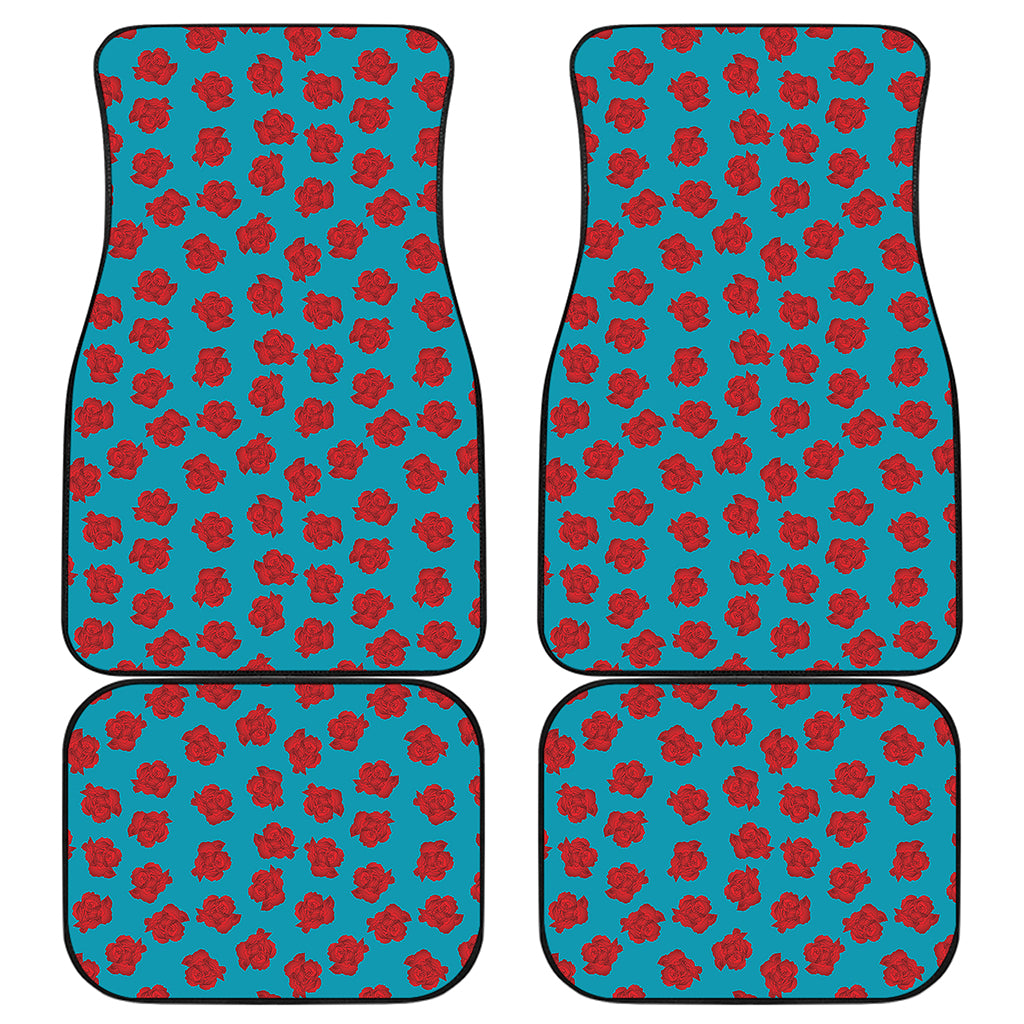 Red And Blue Carnation Pattern Print Front and Back Car Floor Mats