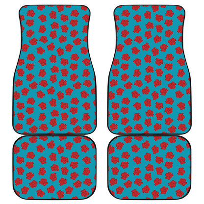 Red And Blue Carnation Pattern Print Front and Back Car Floor Mats