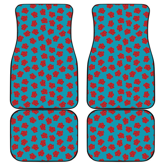 Red And Blue Carnation Pattern Print Front and Back Car Floor Mats