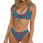Red And Blue Carnation Pattern Print Front Bow Tie Bikini