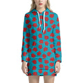 Red And Blue Carnation Pattern Print Pullover Hoodie Dress