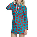 Red And Blue Carnation Pattern Print Hoodie Dress