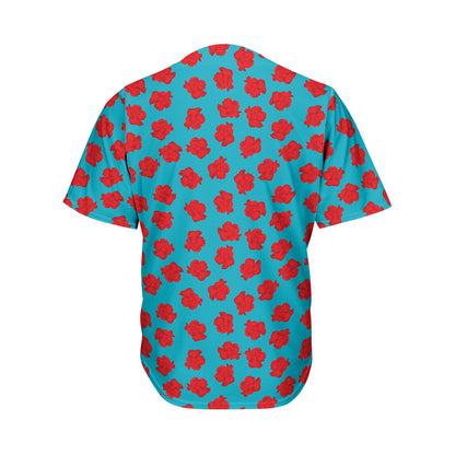 Red And Blue Carnation Pattern Print Men's Baseball Jersey