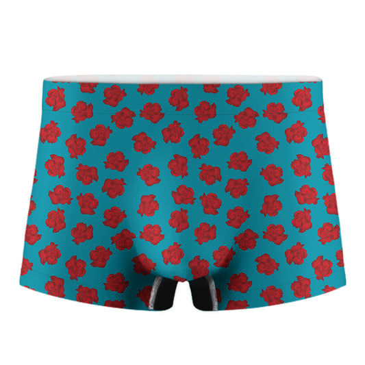 Red And Blue Carnation Pattern Print Men's Boxer Briefs