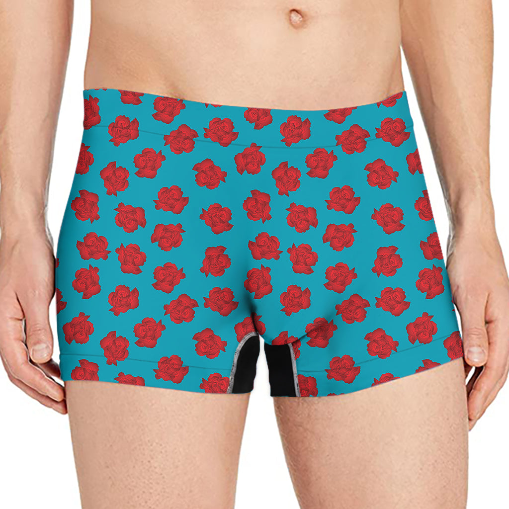 Red And Blue Carnation Pattern Print Men's Boxer Briefs