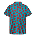 Red And Blue Carnation Pattern Print Men's Short Sleeve Shirt