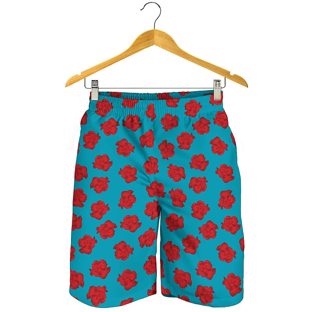 Red And Blue Carnation Pattern Print Men's Shorts