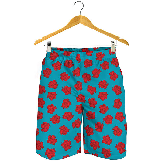 Red And Blue Carnation Pattern Print Men's Shorts