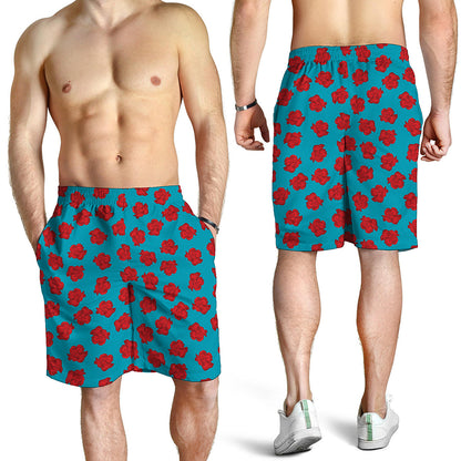 Red And Blue Carnation Pattern Print Men's Shorts