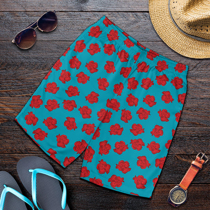 Red And Blue Carnation Pattern Print Men's Shorts