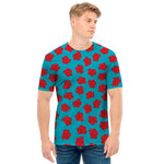 Red And Blue Carnation Pattern Print Men's T-Shirt