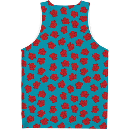 Red And Blue Carnation Pattern Print Men's Tank Top