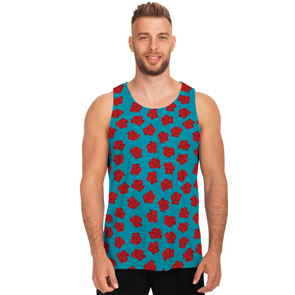 Red And Blue Carnation Pattern Print Men's Tank Top