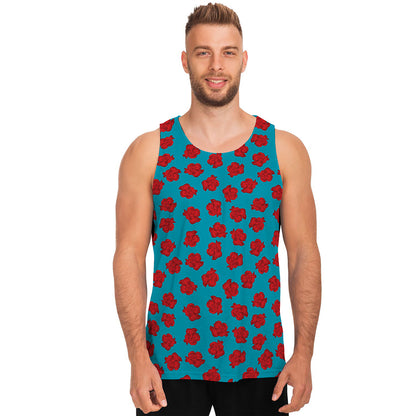 Red And Blue Carnation Pattern Print Men's Tank Top