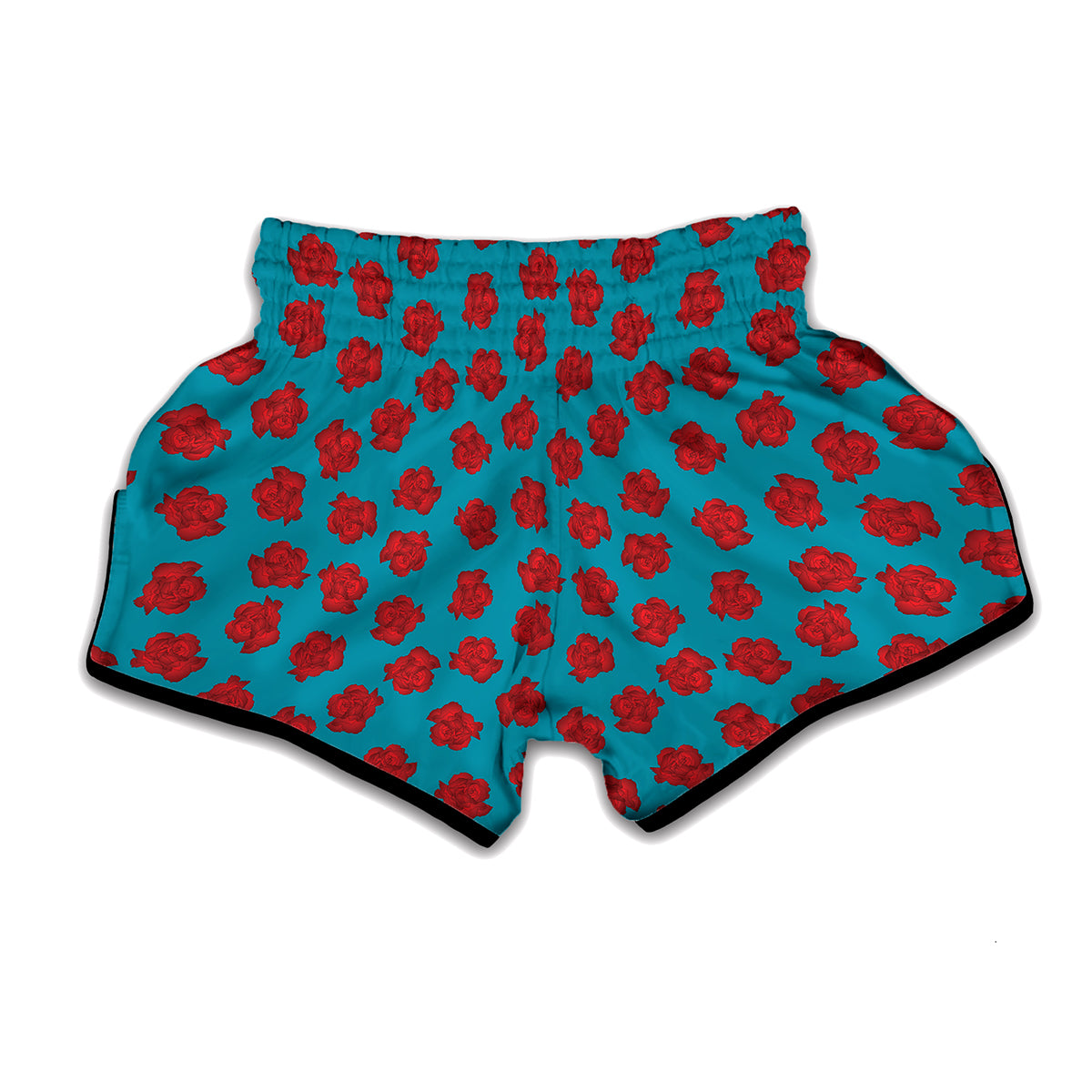 Red And Blue Carnation Pattern Print Muay Thai Boxing Shorts