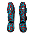 Red And Blue Carnation Pattern Print Muay Thai Shin Guards