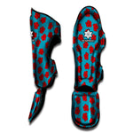 Red And Blue Carnation Pattern Print Muay Thai Shin Guard