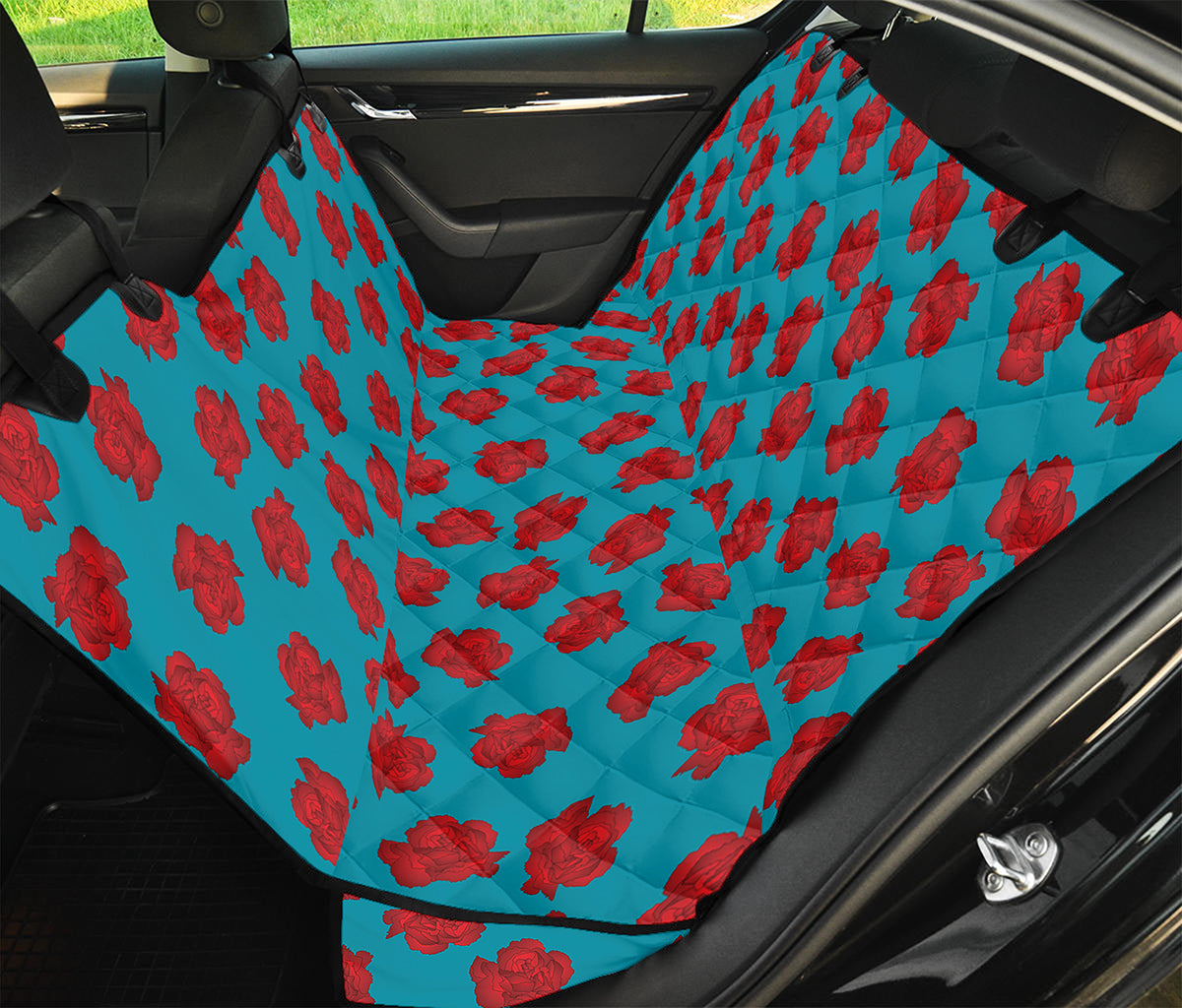 Red And Blue Carnation Pattern Print Pet Car Back Seat Cover