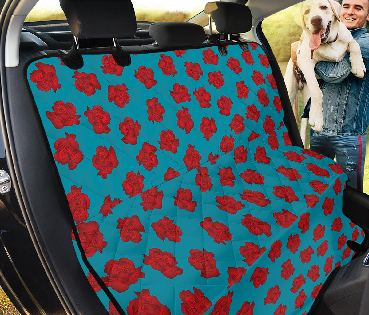 Red And Blue Carnation Pattern Print Pet Car Back Seat Cover