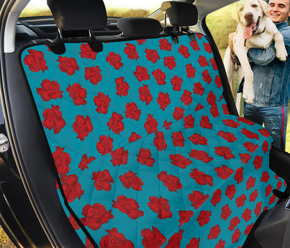 Red And Blue Carnation Pattern Print Pet Car Back Seat Cover