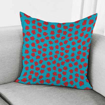 Red And Blue Carnation Pattern Print Pillow Cover