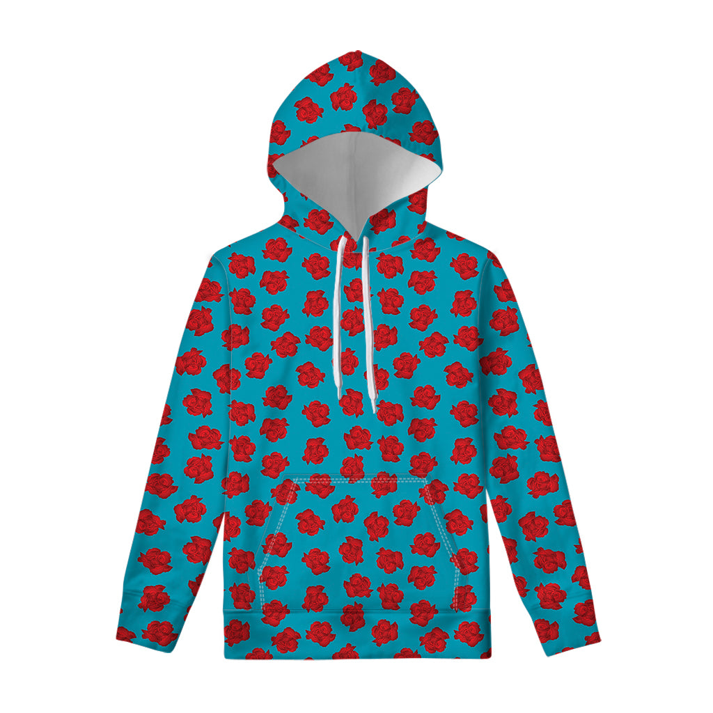 Red And Blue Carnation Pattern Print Pullover Hoodie