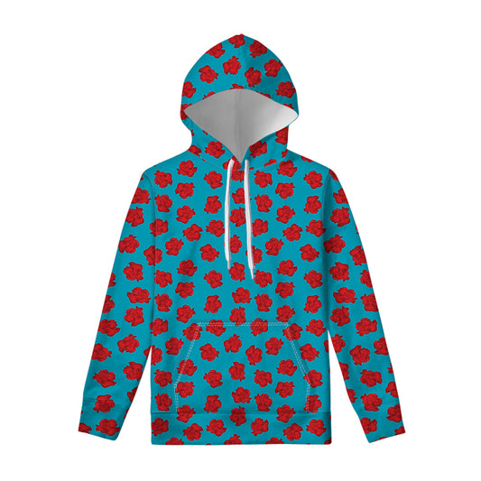 Red And Blue Carnation Pattern Print Pullover Hoodie