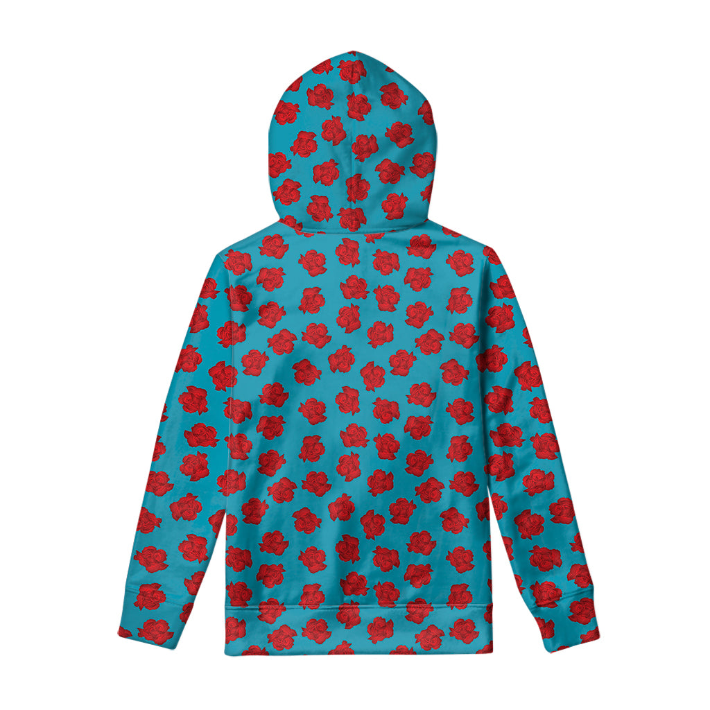 Red And Blue Carnation Pattern Print Pullover Hoodie