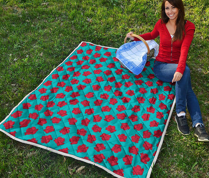 Red And Blue Carnation Pattern Print Quilt