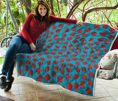 Red And Blue Carnation Pattern Print Quilt