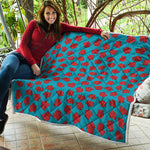 Red And Blue Carnation Pattern Print Quilt