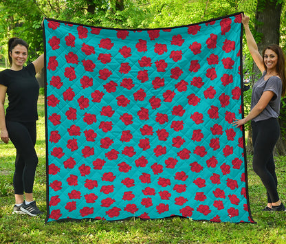 Red And Blue Carnation Pattern Print Quilt
