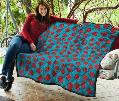 Red And Blue Carnation Pattern Print Quilt